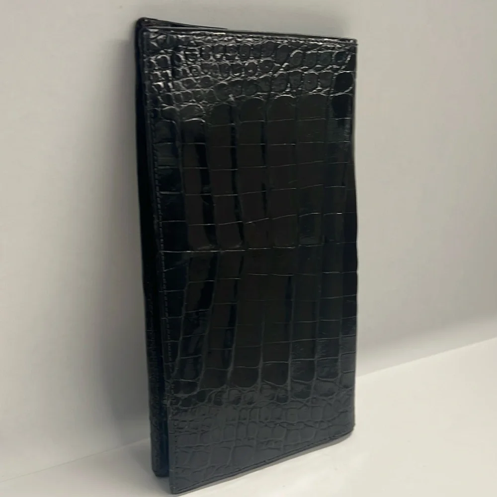 Acare Black Crocodile Patent Long Bifold Checkbook Cover Wallet - Argentina